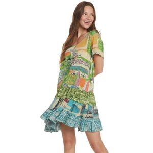 Jams World Hattie dress Face print art drop waist S